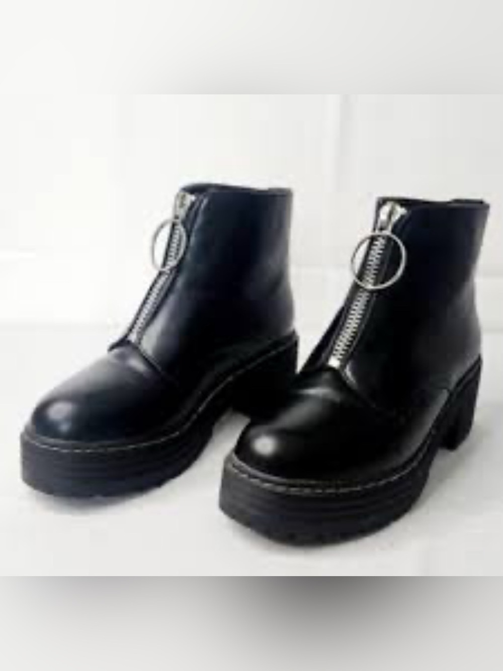 Sam Edelman Black Front-Zip Ring-Pull Ankle Booties
